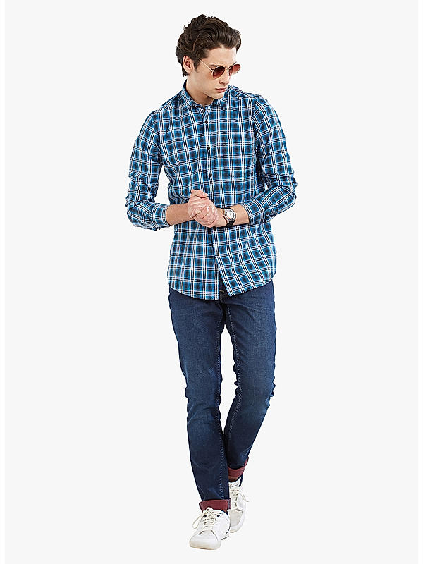 Checkered Blue Color Cotton Slim Fit Shirt